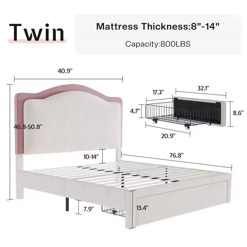 Cadre de lit LED avec station de recharge – Tête de lit de rangement réglable de 127 cm