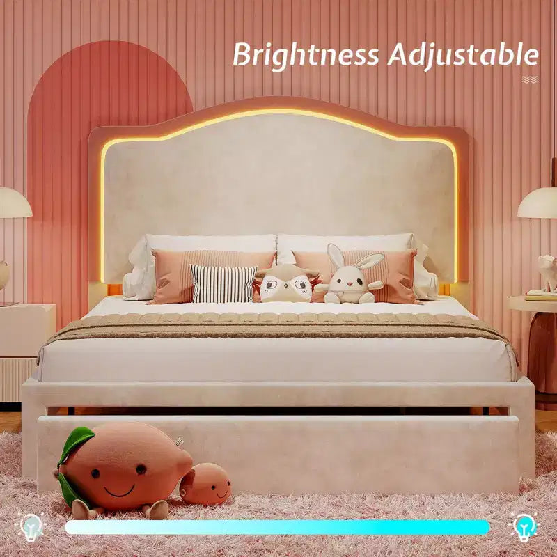 Cadre de lit LED avec station de recharge – Tête de lit de rangement réglable de 127 cm