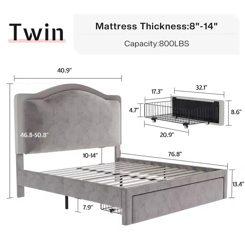 Cadre de lit LED avec station de recharge – Tête de lit de rangement réglable de 127 cm