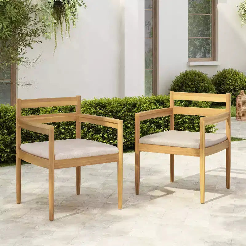 Christopher Knight Home Tarek Rustic Outdoor Upholstered Dining Arm Chair With Slat Design (Set of 2)