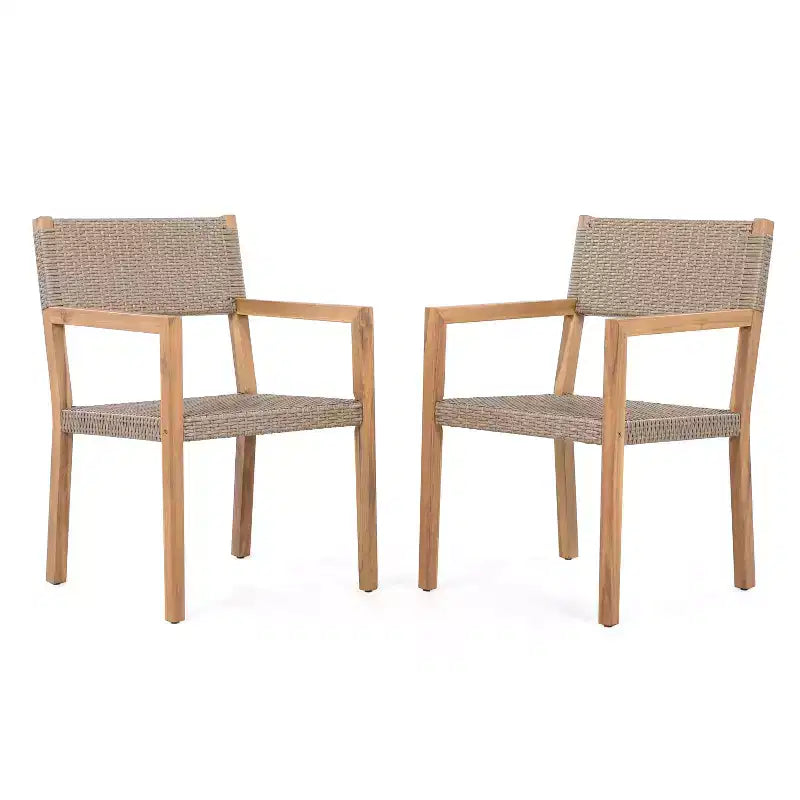 Christopher Knight Home Reign Chaises de salle à manger d'extérieur en bois d'acacia et osier (Lot de 2)
