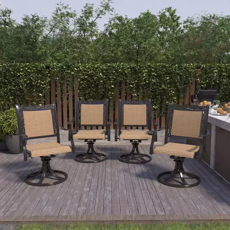 CLIHOME Chaise berçante pivotante à 360° en aluminium toutes saisons pour extérieur, moderne (lot de 4)