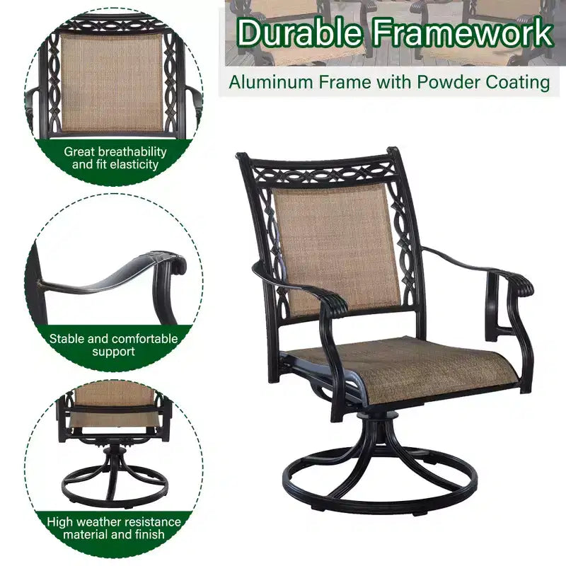 CLIHOME Chaise berçante pivotante à 360° en aluminium toutes saisons pour extérieur, moderne (lot de 4)