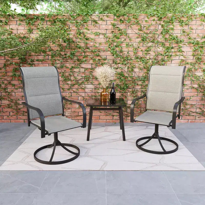 CLIHOME Lot de 2 chaises de salle à manger pivotantes et basculantes pour l'extérieur, dossier haut, rotatives à 360°, en fer et textilène
