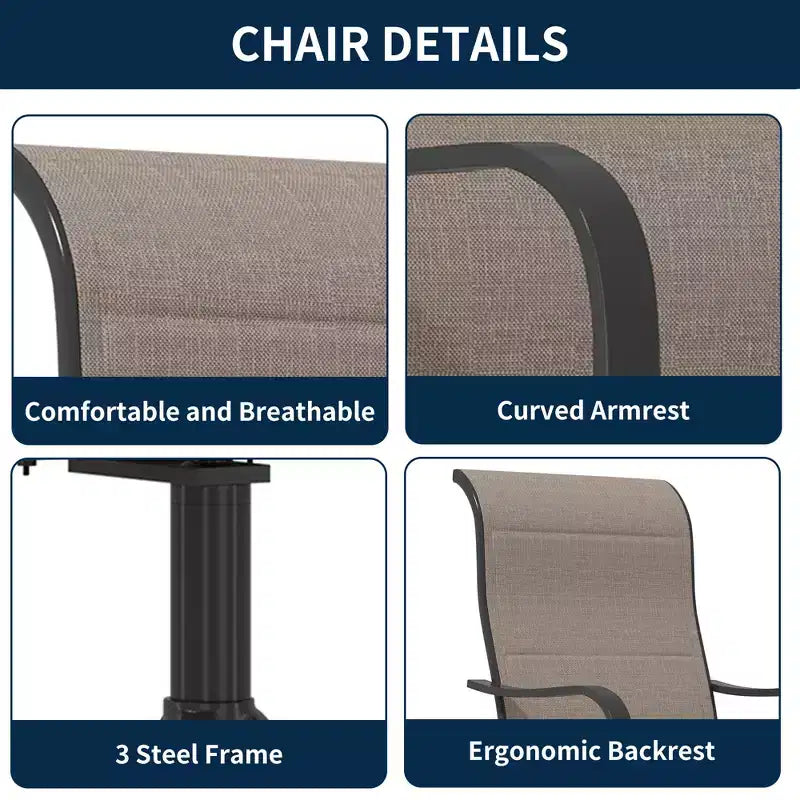 CLIHOME Lot de 2 chaises de salle à manger pivotantes et basculantes pour l'extérieur, dossier haut, rotatives à 360°, en fer et textilène