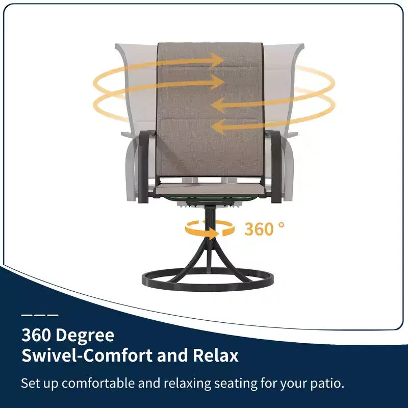 CLIHOME Lot de 2 chaises de salle à manger pivotantes et basculantes pour l'extérieur, dossier haut, rotatives à 360°, en fer et textilène