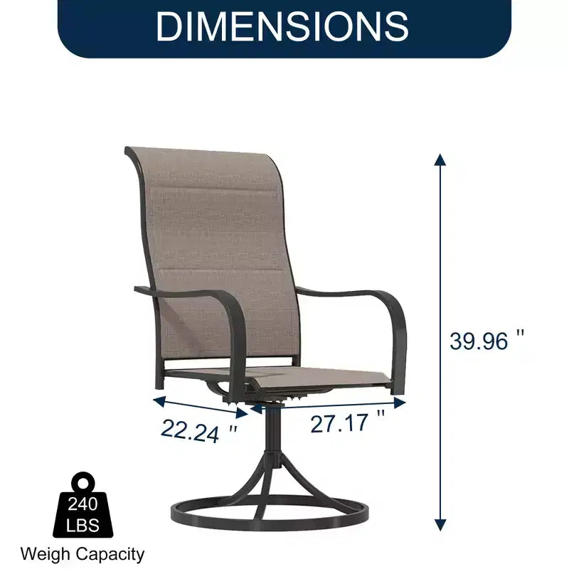 CLIHOME Lot de 2 chaises de salle à manger pivotantes et basculantes pour l'extérieur, dossier haut, rotatives à 360°, en fer et textilène