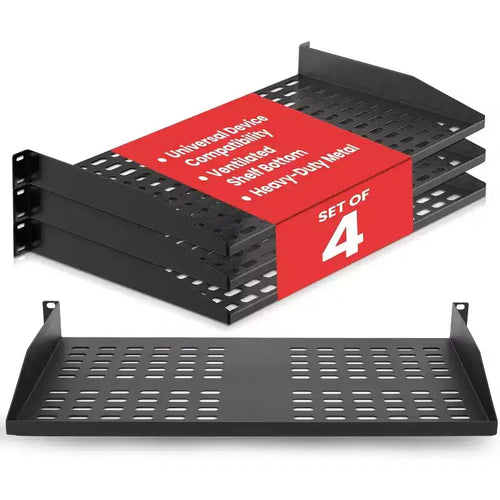 Pyle 1U Server Rack Shelf Mount Tray - Heavy-Duty Metal Construction (PLRSTN14UX4) - Compatible with 19 Racks - 4-Pack