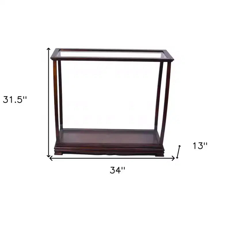 Présentoir brun foncé et verre transparent – 33 cm L, 1 tiroir et 1 étagère, aucun assemblage requis