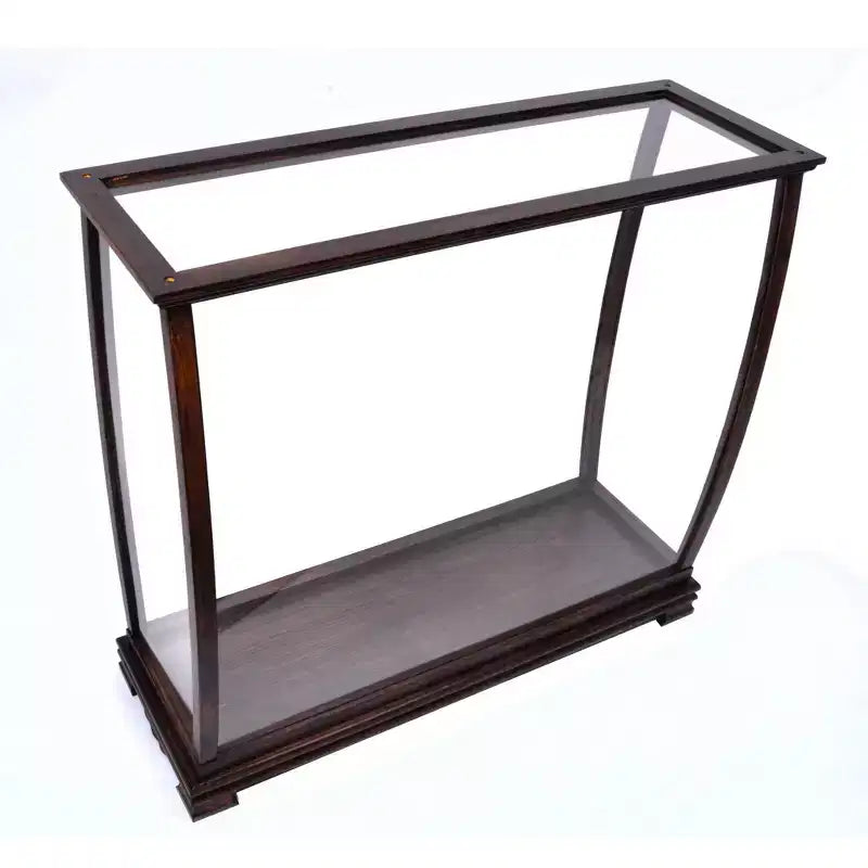 Présentoir brun foncé et verre transparent – 33 cm L, 1 tiroir et 1 étagère, aucun assemblage requis
