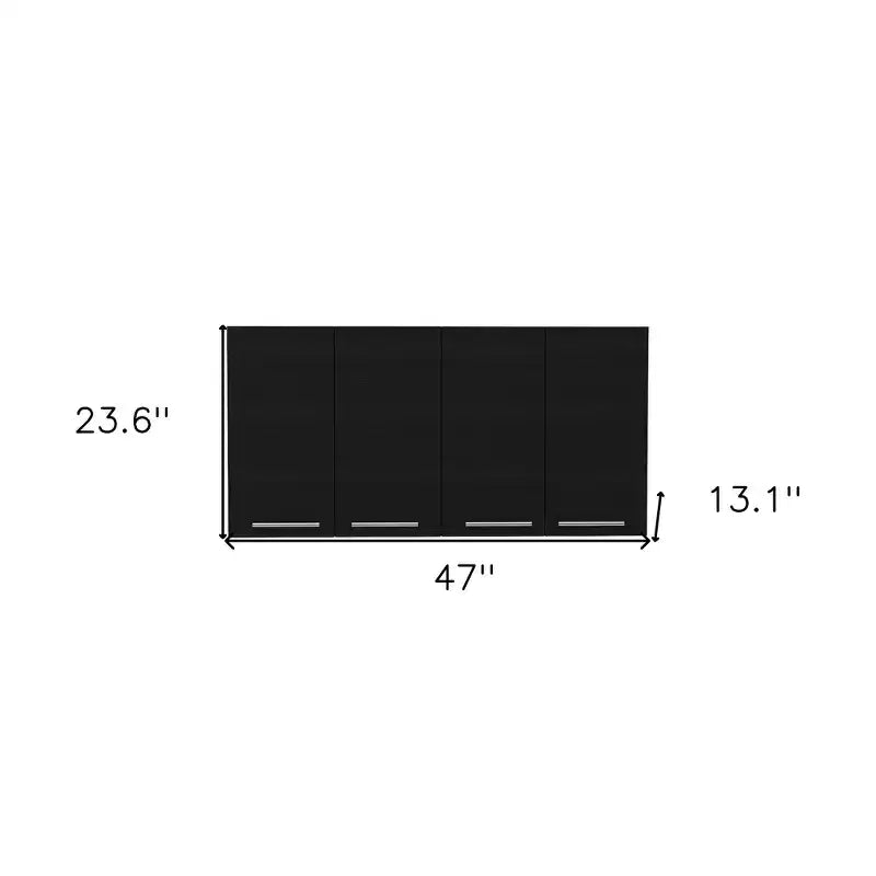 Meuble d'appoint mural en bois noir de 47 po – 4 portes, 3 tablettes et 1 tiroir