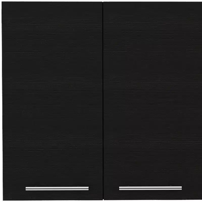 Meuble d'appoint mural en bois noir de 47 po – 4 portes, 3 tablettes et 1 tiroir