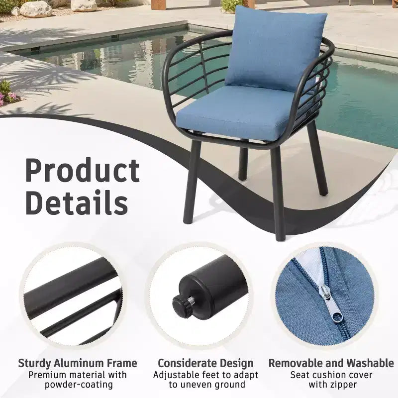 Crestlive Products Chaises de salle à manger de patio en aluminium Fauteuil de salle à manger d'extérieur avec Sunbrella