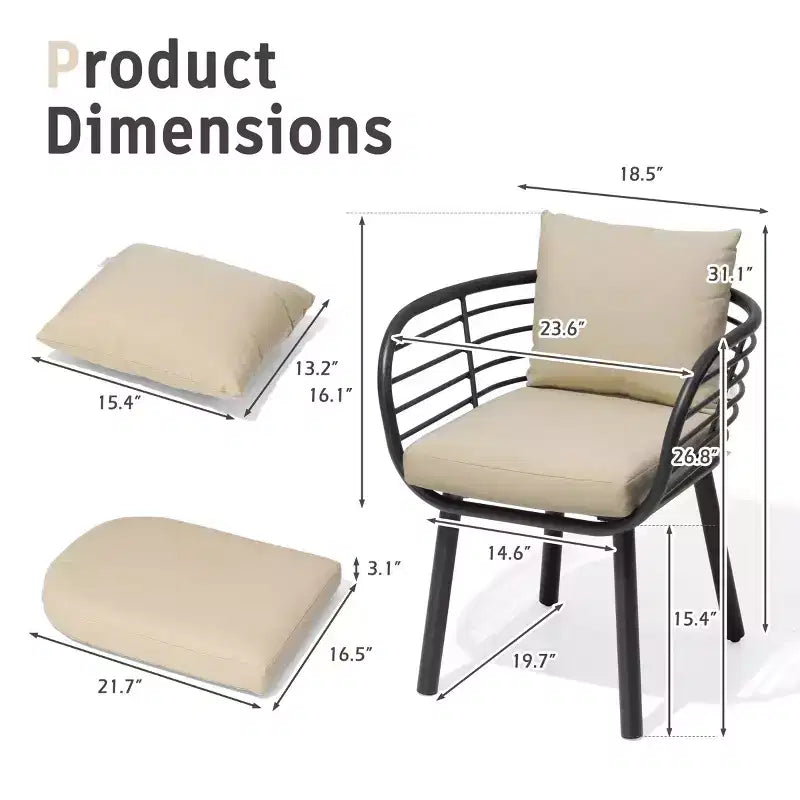 Crestlive Products Chaises de salle à manger de patio en aluminium Fauteuil de salle à manger d'extérieur avec Sunbrella