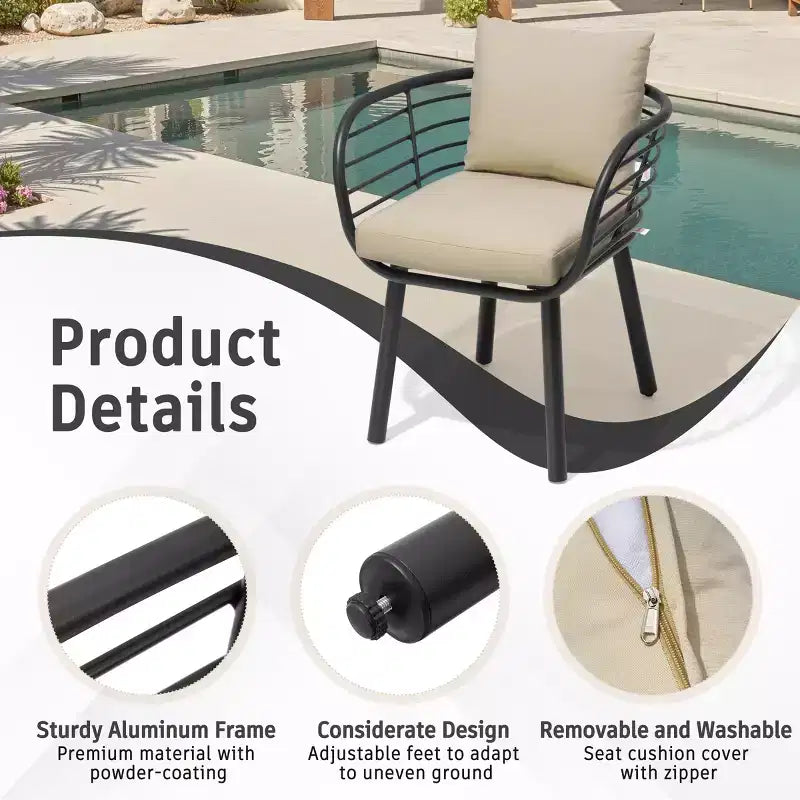 Crestlive Products Chaises de salle à manger de patio en aluminium Fauteuil de salle à manger d'extérieur avec Sunbrella