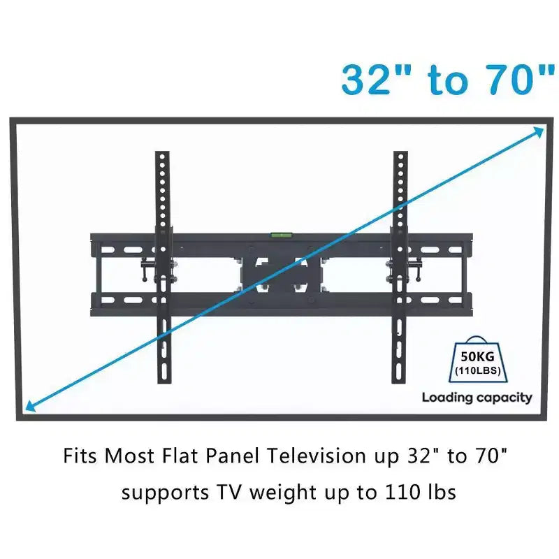 Support mural TV Full Motion – 32-70", 50 kg, inclinaison 0-15°, acier