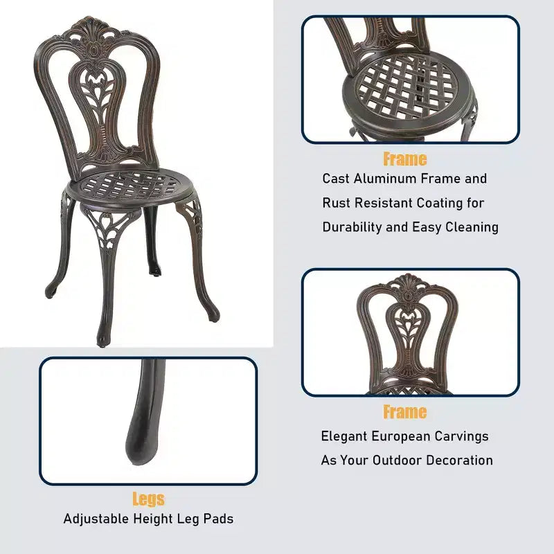 CLIHOME Chaises d'extérieur en fonte d'aluminium Bistro (Lot de 2)