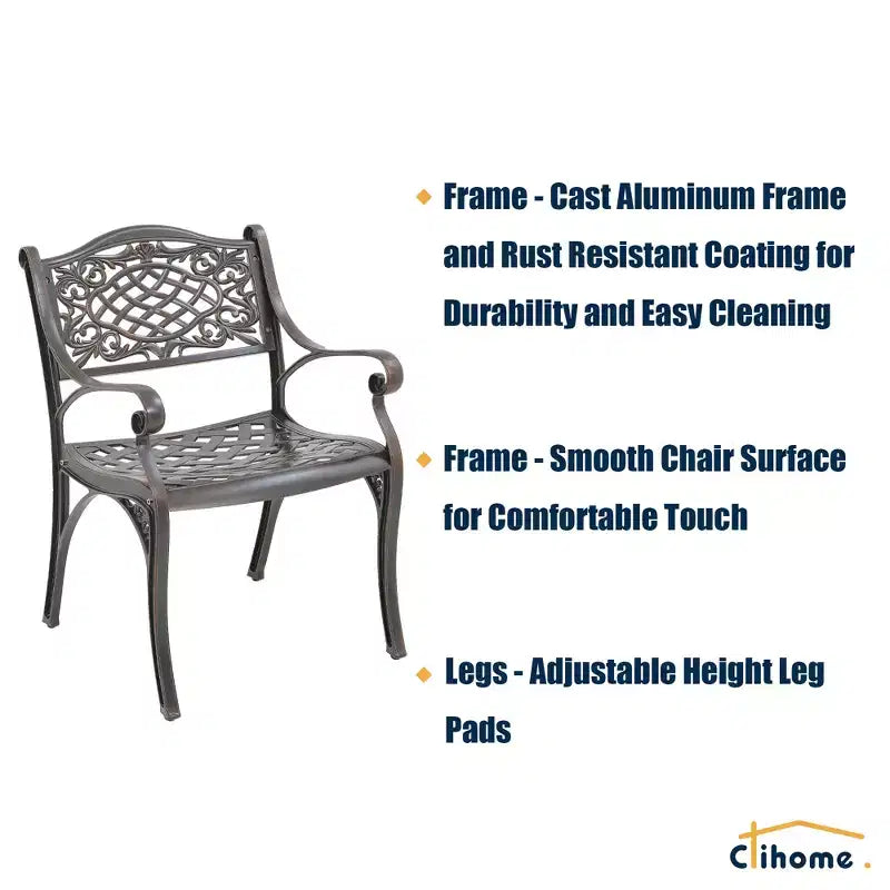 Chaises de salle à manger d'extérieur stationnaires en fonte d'aluminium CLIHOME (lot de 2)