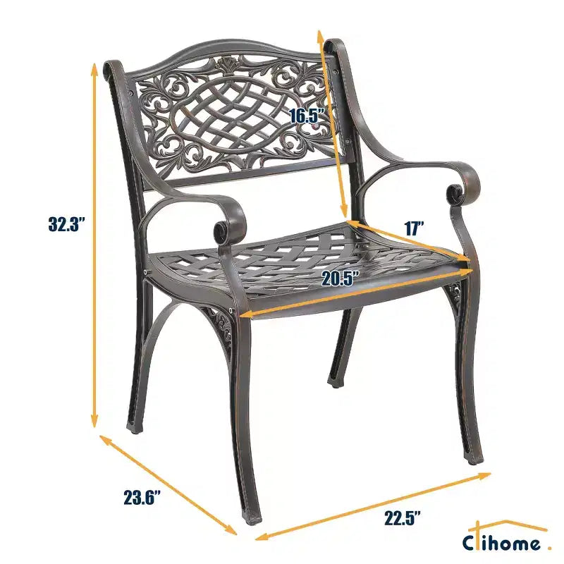 Chaises de salle à manger d'extérieur stationnaires en fonte d'aluminium CLIHOME (lot de 2)