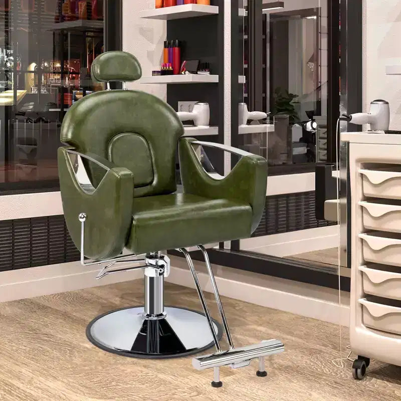 Fauteuil de salon de coiffure inclinable robuste avec appui-tête – 150 kg, pivotant à 360°, noir