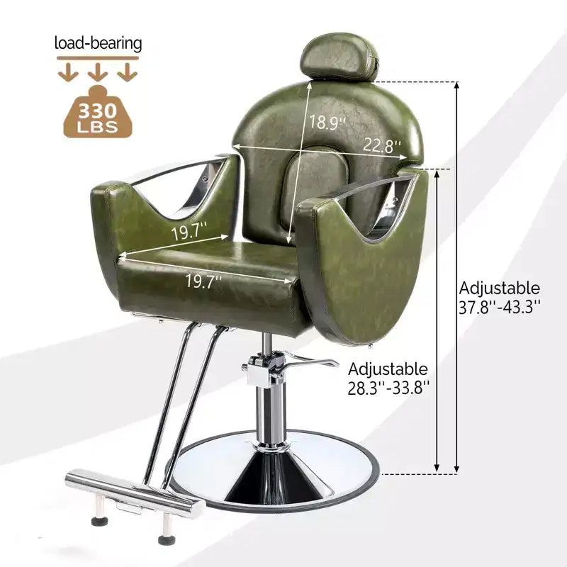 Fauteuil de salon de coiffure inclinable robuste avec appui-tête – 150 kg, pivotant à 360°, noir