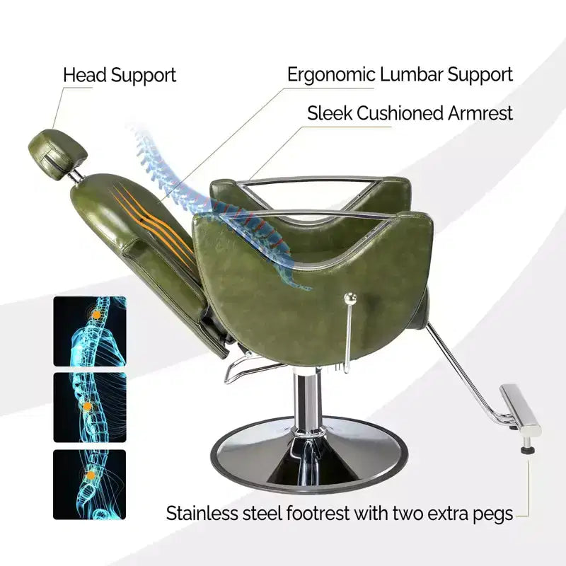 Fauteuil de salon de coiffure inclinable robuste avec appui-tête – 150 kg, pivotant à 360°, noir