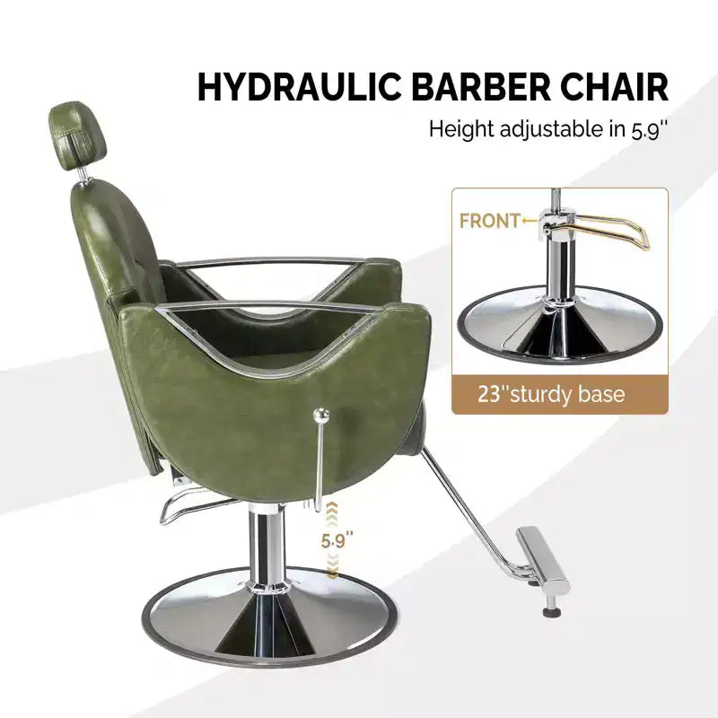 Fauteuil de salon de coiffure inclinable robuste avec appui-tête – 150 kg, pivotant à 360°, noir