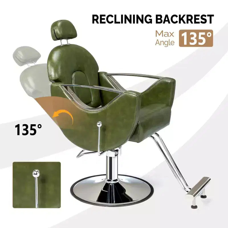 Fauteuil de salon de coiffure inclinable robuste avec appui-tête – 150 kg, pivotant à 360°, noir