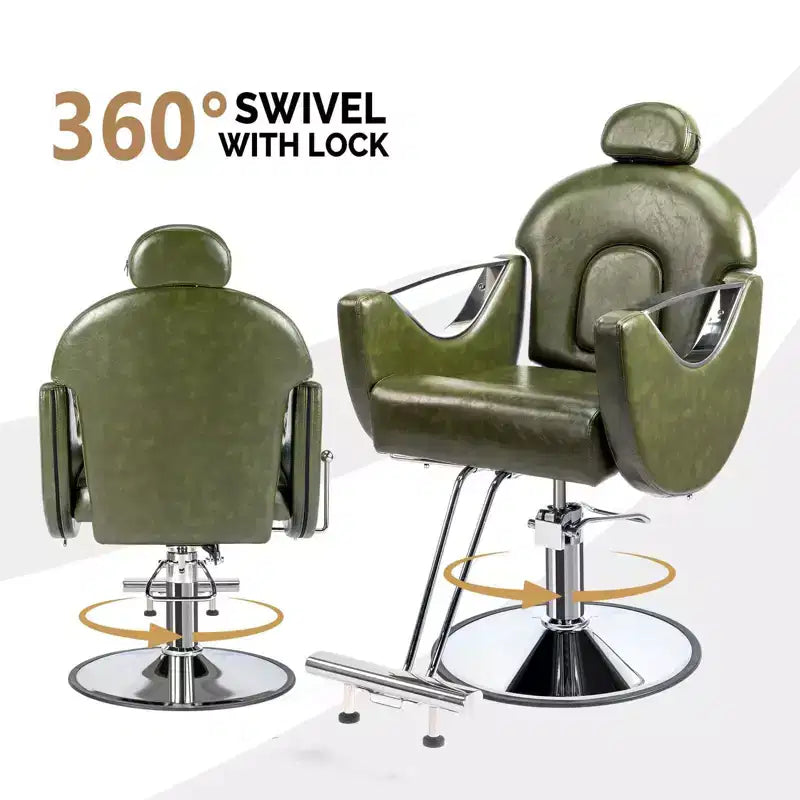 Fauteuil de salon de coiffure inclinable robuste avec appui-tête – 150 kg, pivotant à 360°, noir