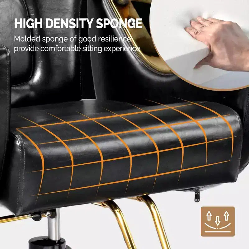 Fauteuil de salon de coiffure inclinable robuste avec appui-tête – 150 kg, pivotant à 360°, noir