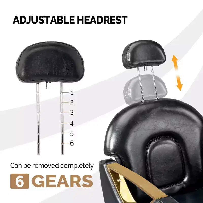 Fauteuil de salon de coiffure inclinable robuste avec appui-tête – 150 kg, pivotant à 360°, noir