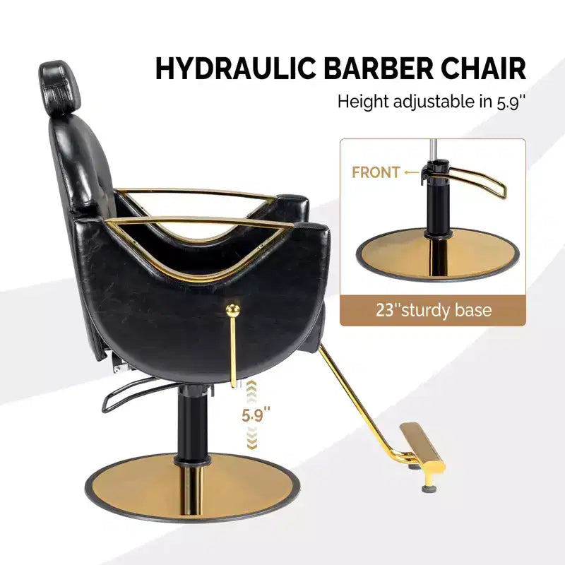 Fauteuil de salon de coiffure inclinable robuste avec appui-tête – 150 kg, pivotant à 360°, noir