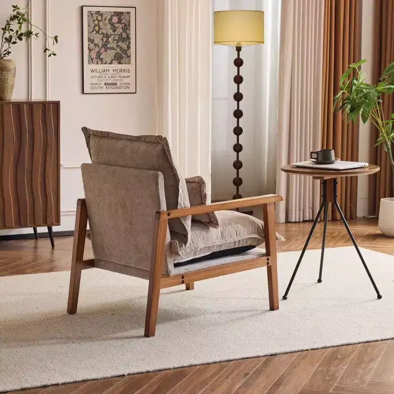 Fauteuil d'appoint en chenille avec oreiller lombaire – Structure en bois massif, revêtement en velours
