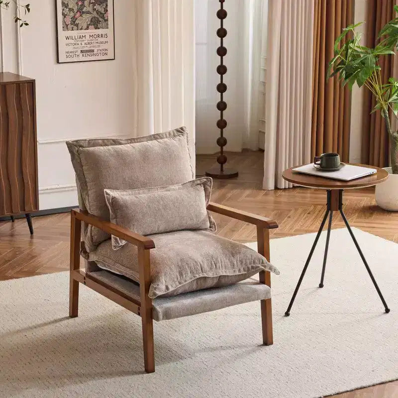 Fauteuil d'appoint en chenille avec oreiller lombaire – Structure en bois massif, revêtement en velours