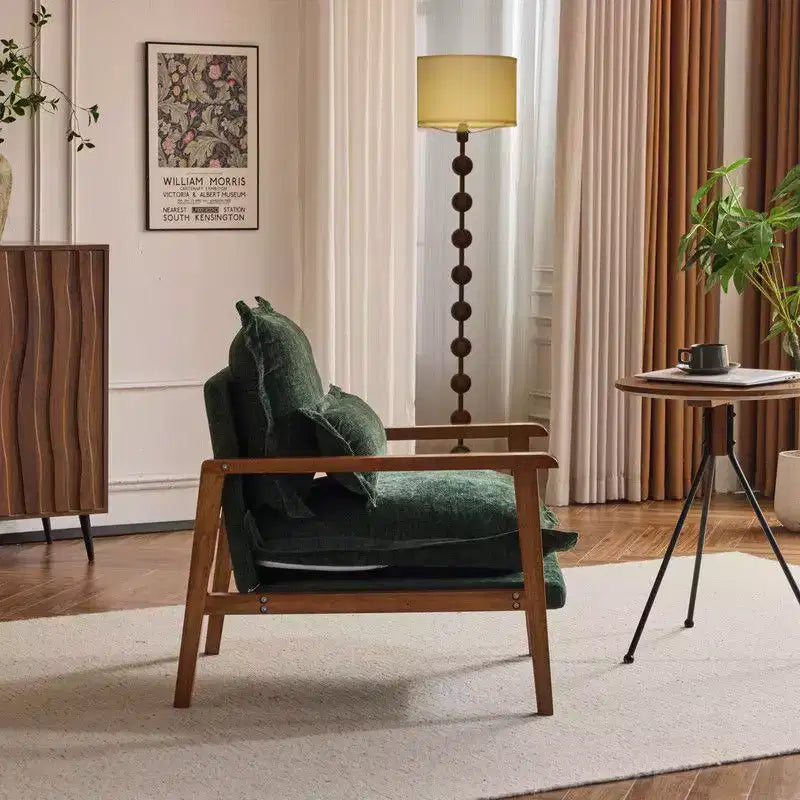 Fauteuil d'appoint en chenille avec oreiller lombaire – Structure en bois massif, revêtement en velours