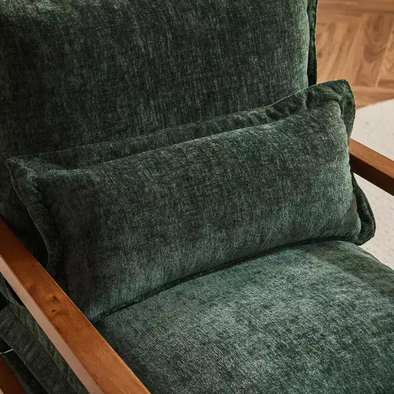 Fauteuil d'appoint en chenille avec oreiller lombaire – Structure en bois massif, revêtement en velours
