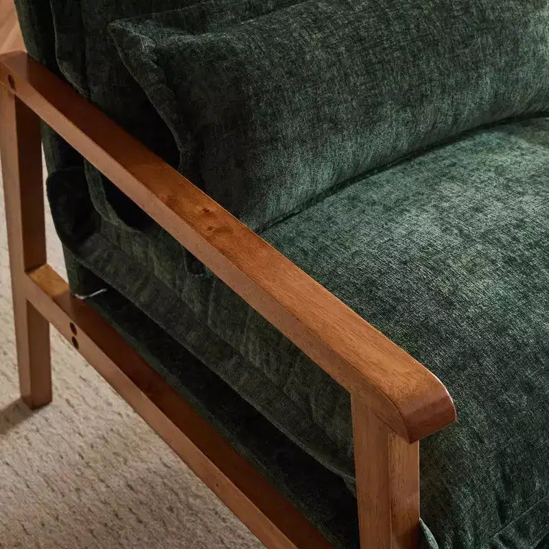 Fauteuil d'appoint en chenille avec oreiller lombaire – Structure en bois massif, revêtement en velours