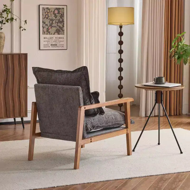 Fauteuil d'appoint en chenille avec oreiller lombaire – Structure en bois massif, revêtement en velours