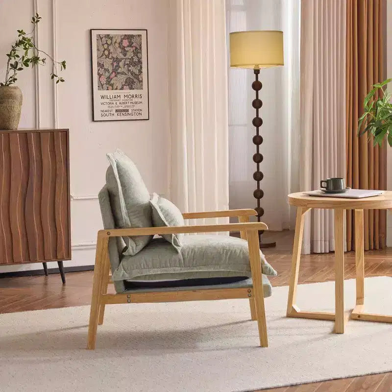 Fauteuil d'appoint en chenille avec oreiller lombaire – Structure en bois massif, revêtement en velours