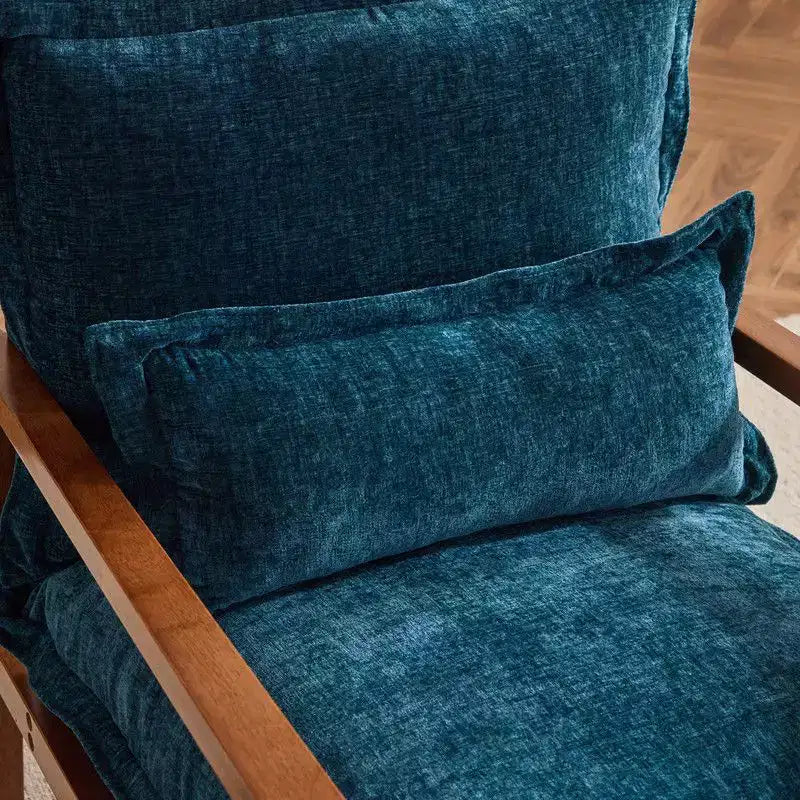 Fauteuil d'appoint en chenille avec oreiller lombaire – Structure en bois massif, revêtement en velours