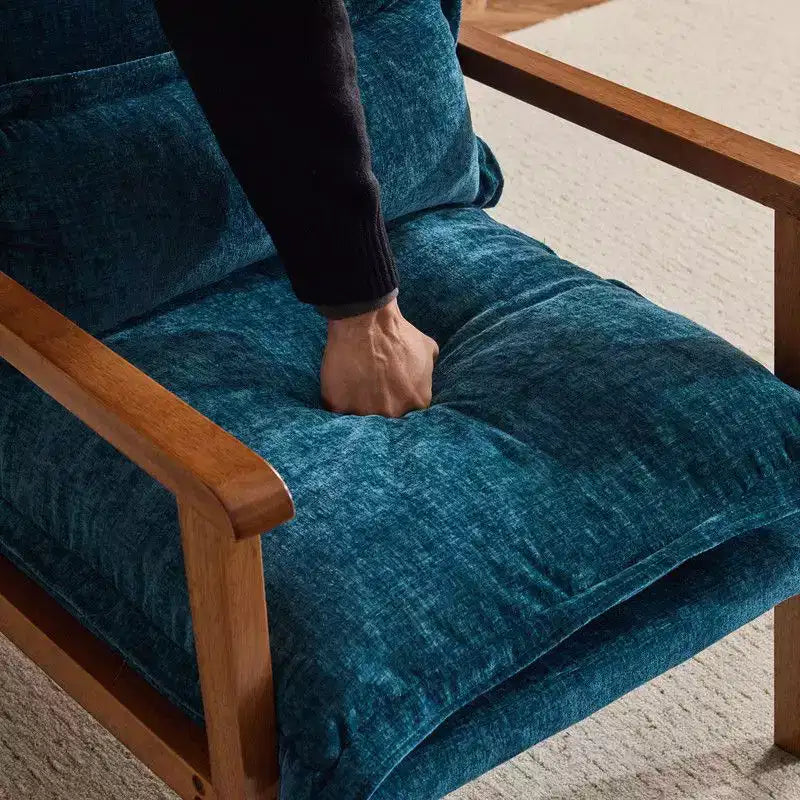 Fauteuil d'appoint en chenille avec oreiller lombaire – Structure en bois massif, revêtement en velours