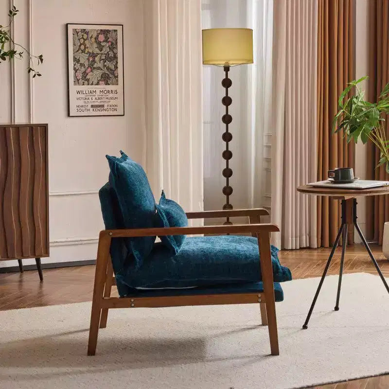 Fauteuil d'appoint en chenille avec oreiller lombaire – Structure en bois massif, revêtement en velours