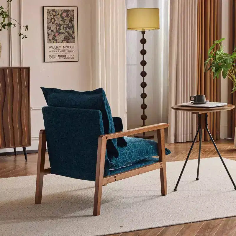 Fauteuil d'appoint en chenille avec oreiller lombaire – Structure en bois massif, revêtement en velours