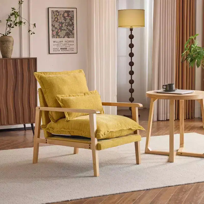 Fauteuil d'appoint en chenille avec oreiller lombaire – Structure en bois massif, revêtement en velours