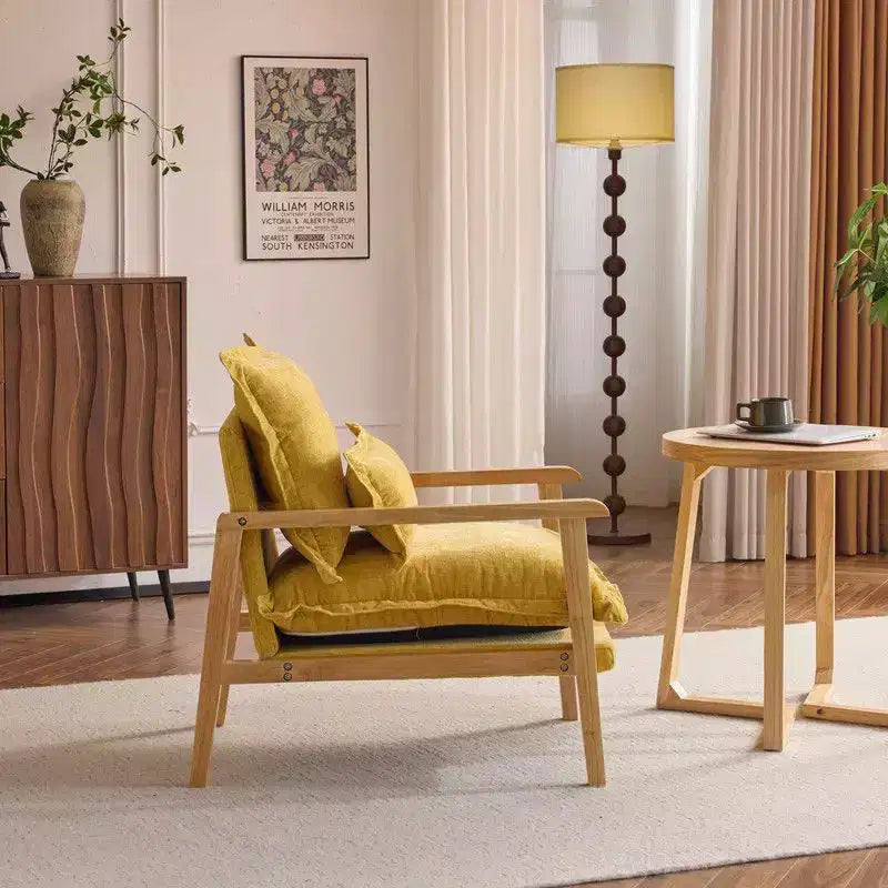 Fauteuil d'appoint en chenille avec oreiller lombaire – Structure en bois massif, revêtement en velours
