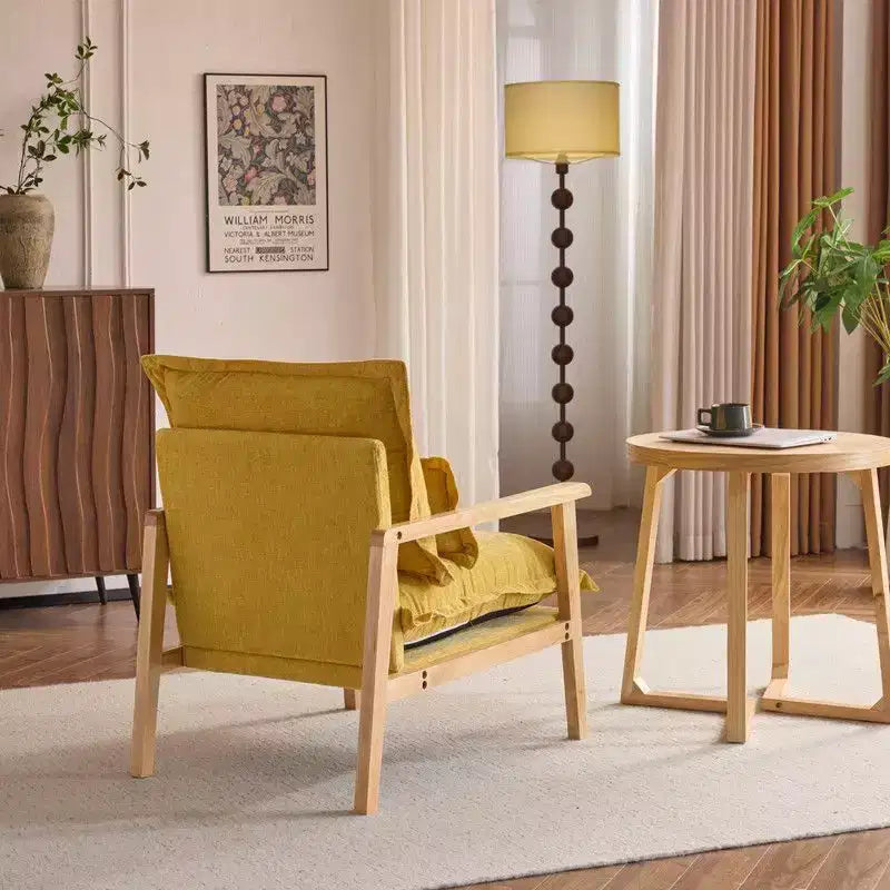 Fauteuil d'appoint en chenille avec oreiller lombaire – Structure en bois massif, revêtement en velours