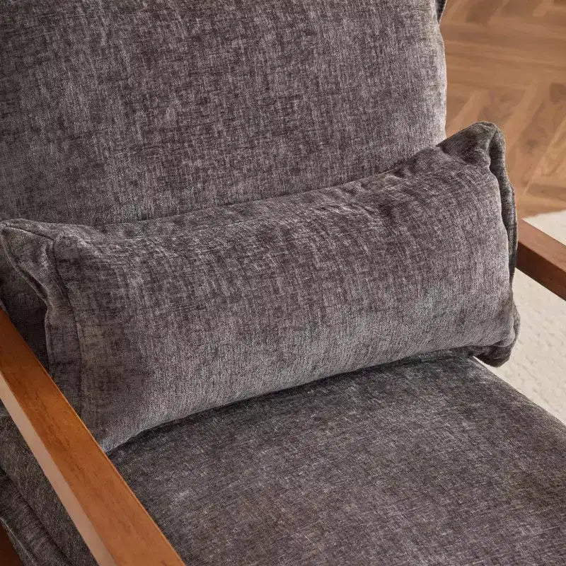 Fauteuil d'appoint en chenille avec oreiller lombaire – Structure en bois massif, revêtement en velours