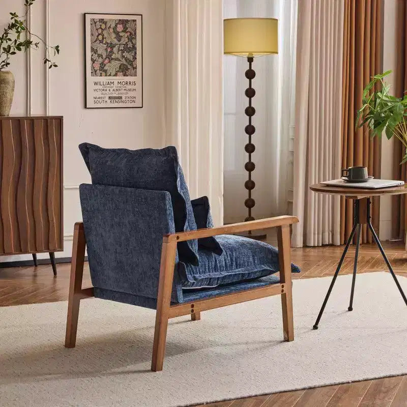 Fauteuil d'appoint en chenille avec oreiller lombaire – Structure en bois massif, revêtement en velours