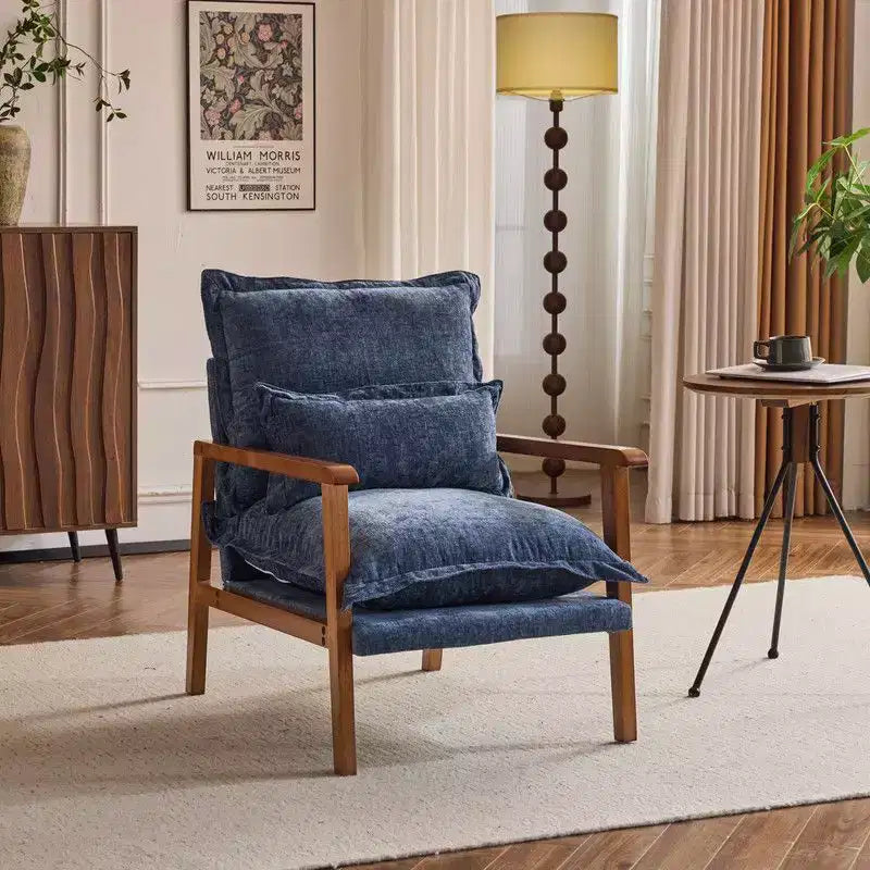 Fauteuil d'appoint en chenille avec oreiller lombaire – Structure en bois massif, revêtement en velours