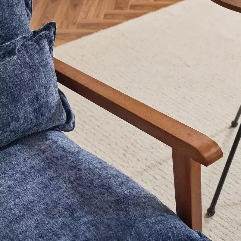 Fauteuil d'appoint en chenille avec oreiller lombaire – Structure en bois massif, revêtement en velours